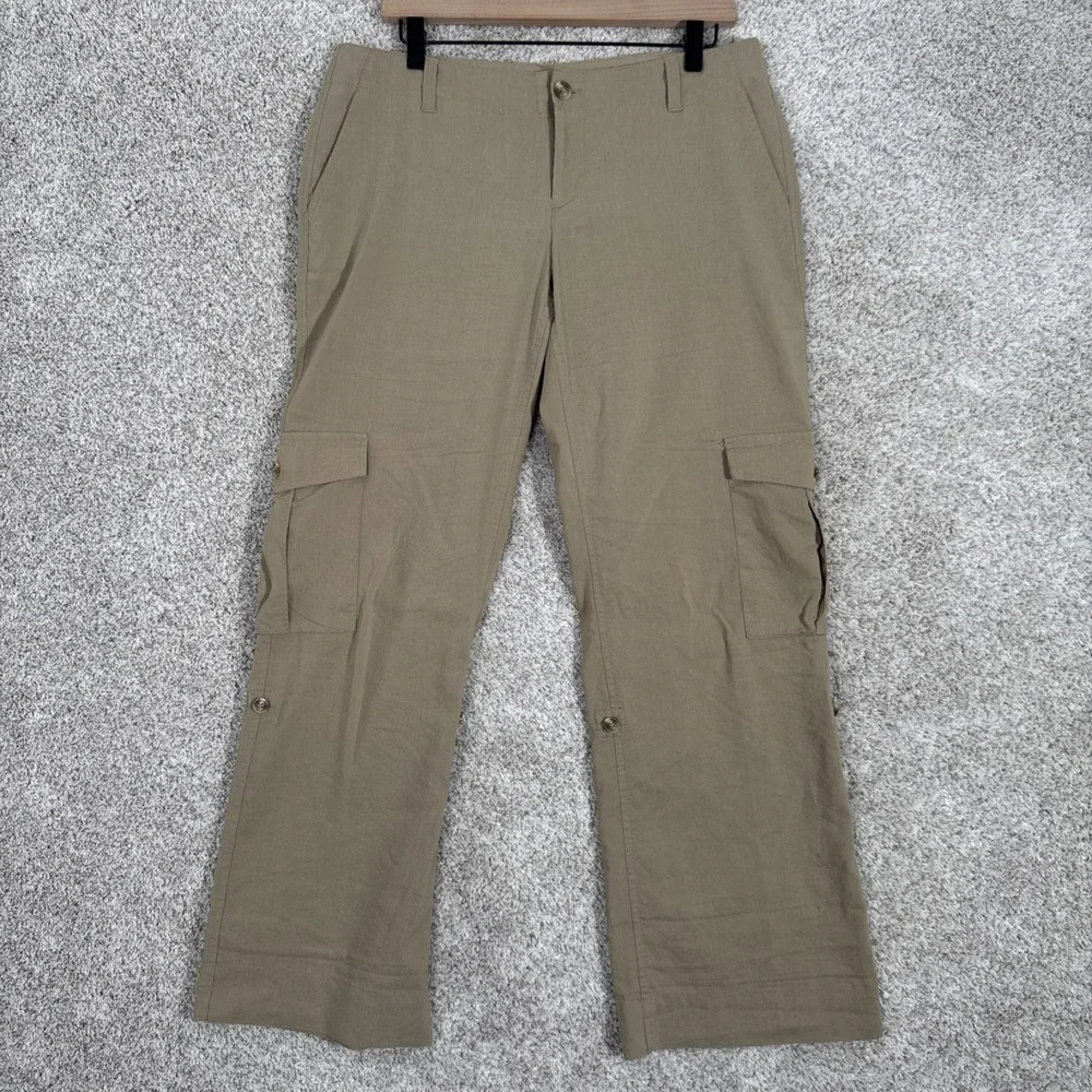 Banana Republic Linen Cargo Pants Womens 10 Tan‎ Convertible Hiking Beachy Comfy